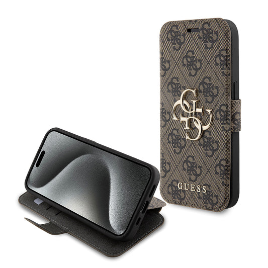 Capa para Apple iPhone 15 Pro, Guess, 4G Book, Castanho