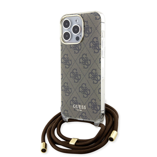 Capa para Apple iPhone 15 Pro, Guess, Crossbody Cord 4G Print, Castanho