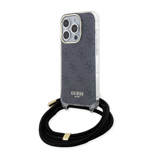 Capa para Apple iPhone 15 Pro, Guess, Crossbody Cord 4G Print, Preta