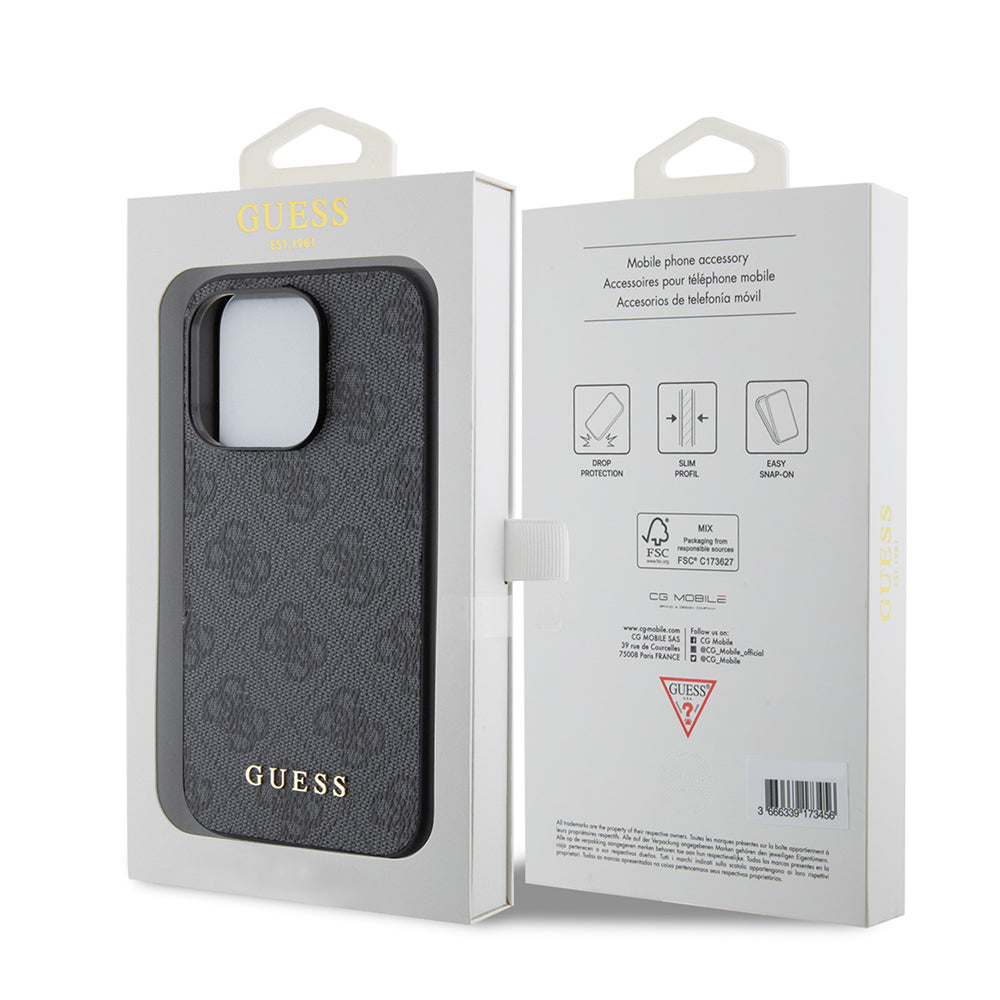 Capa para Apple iPhone 15 Pro, Guess, 4G Metal Gold Logo, Cinza