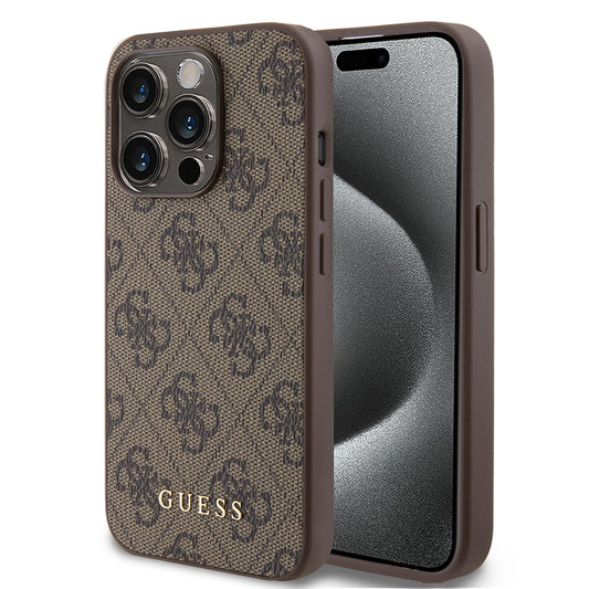 Capa para Apple iPhone 15 Pro, Guess, 4G Metal Gold Logo, Castanho