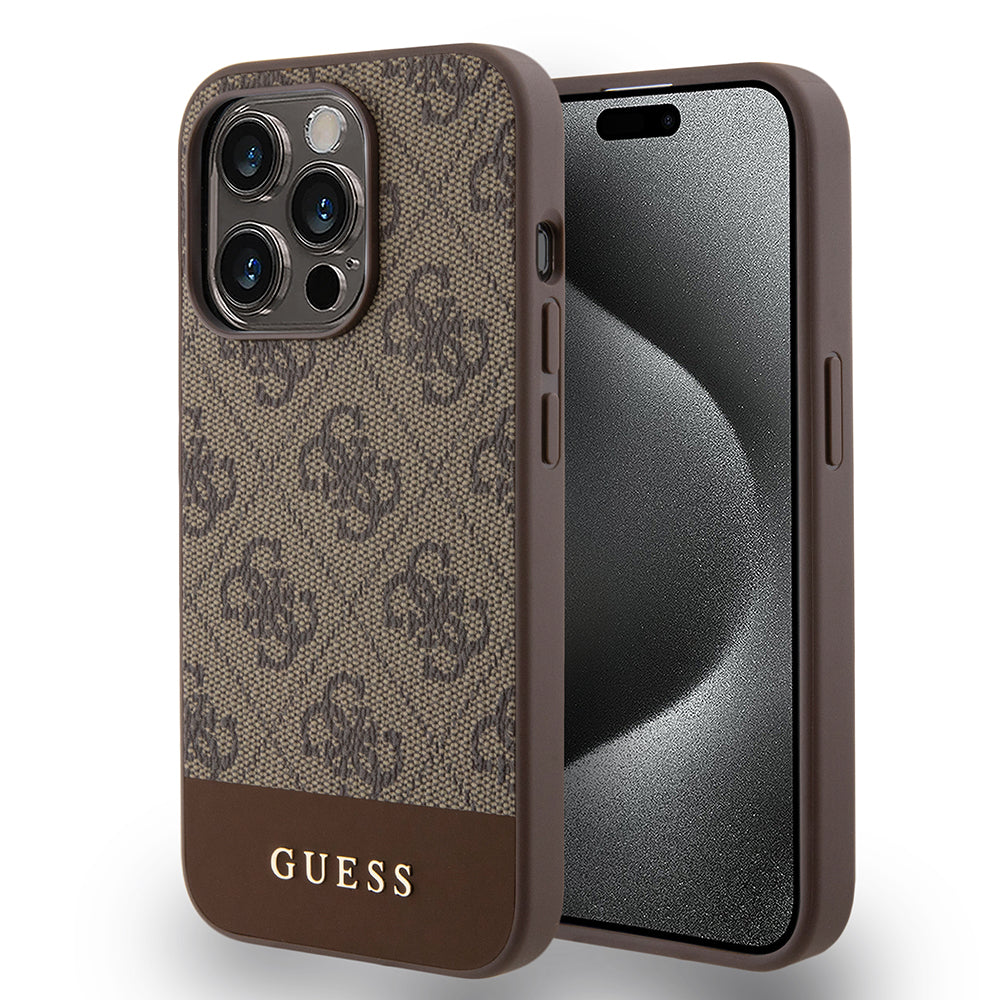 Capa para Apple iPhone 15 Pro, Guess, 4G Stripe, Castanho