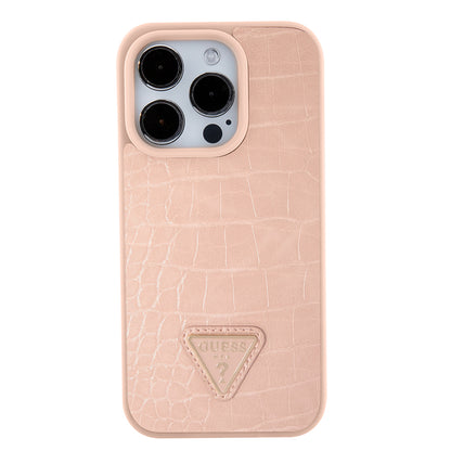 Capa para Apple iPhone 15 Pro, Guess, Croco Triangle Metal Logo, Rosa