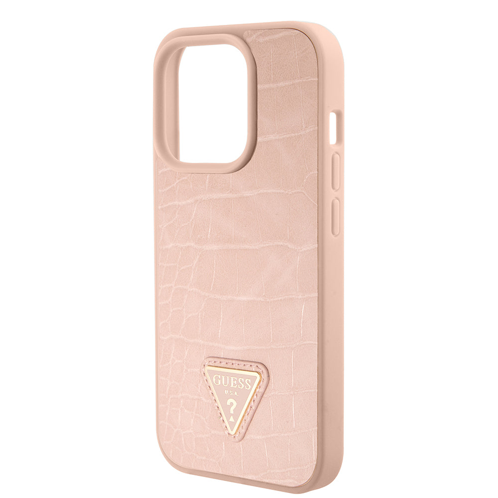 Capa para Apple iPhone 15 Pro, Guess, Croco Triangle Metal Logo, Rosa