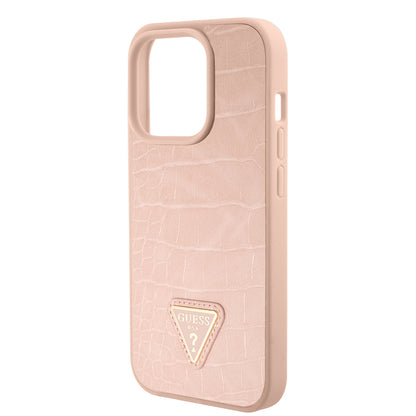 Capa para Apple iPhone 15 Pro, Guess, Croco Triangle Metal Logo, Rosa