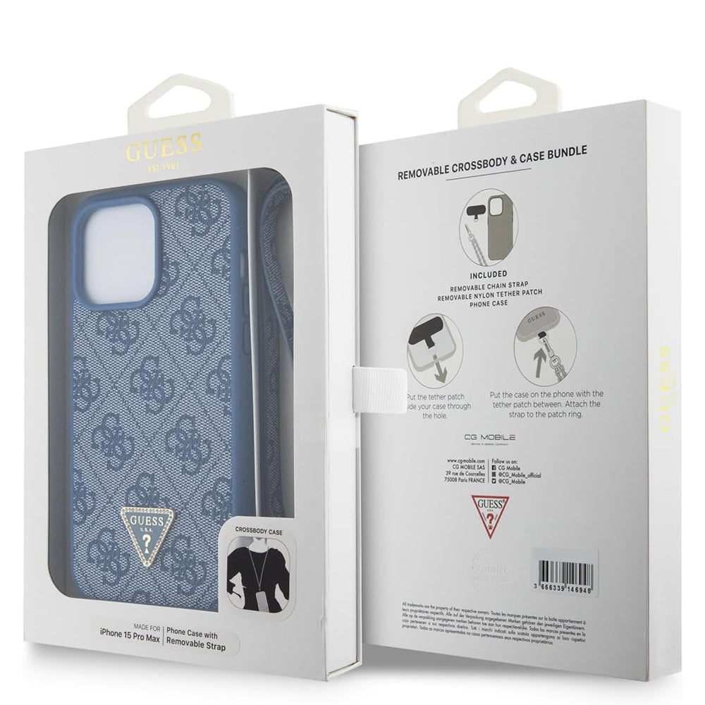 Capa para Apple iPhone 15 Pro, Guess, Crossbody 4G Metal Logo, Azul