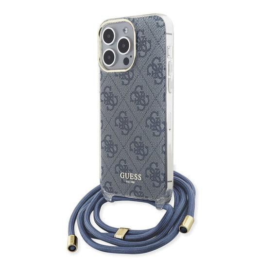 Capa para Apple iPhone 15 Pro, Guess, Crossbody Cord 4G Print, Azul