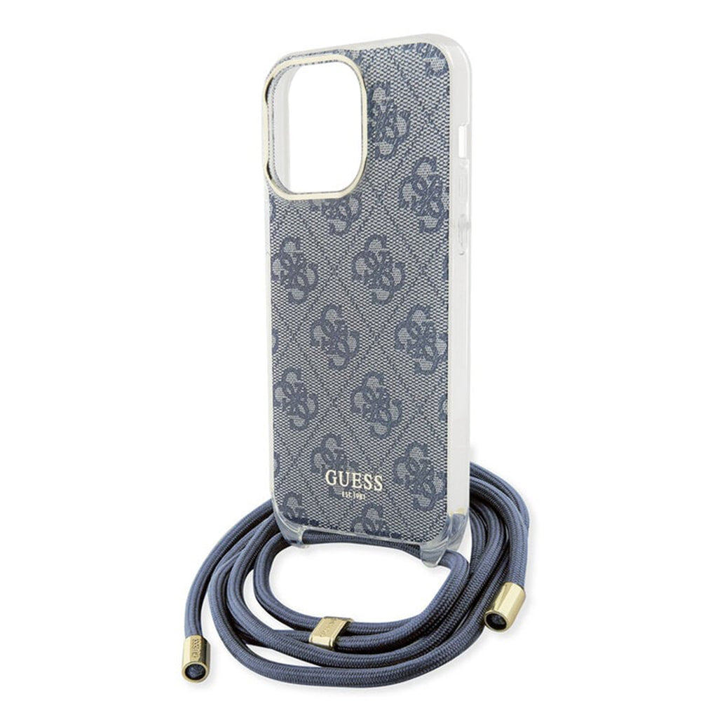 Case for Apple iPhone 15 Pro, Guess, Crossbody Cord 4G Print, Blue