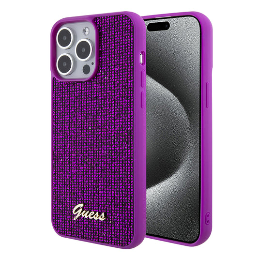 Capa para Apple iPhone 15 Pro, Guess, Disco Metal Script, Fúcsia