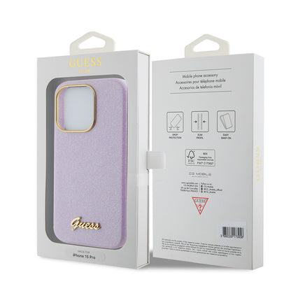Case for Apple iPhone 15 Pro, Guess, Glitter Glossy Script, Light Purple