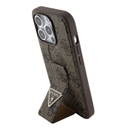 Capa para Apple iPhone 15 Pro, Guess, Grip Stand 4G Triangle Strass, Marrom