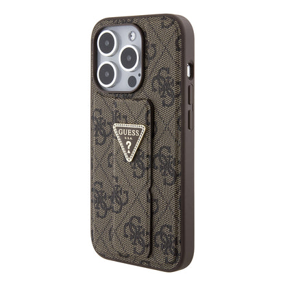 Capa para Apple iPhone 15 Pro, Guess, Grip Stand 4G Triangle Strass, Marrom