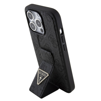 Capa para Apple iPhone 15 Pro, Guess, Grip Stand 4G Triangle Strass, Preta