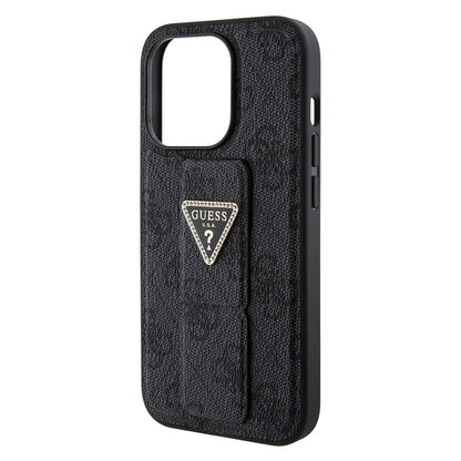 Capa para Apple iPhone 15 Pro, Guess, Grip Stand 4G Triangle Strass, Preta