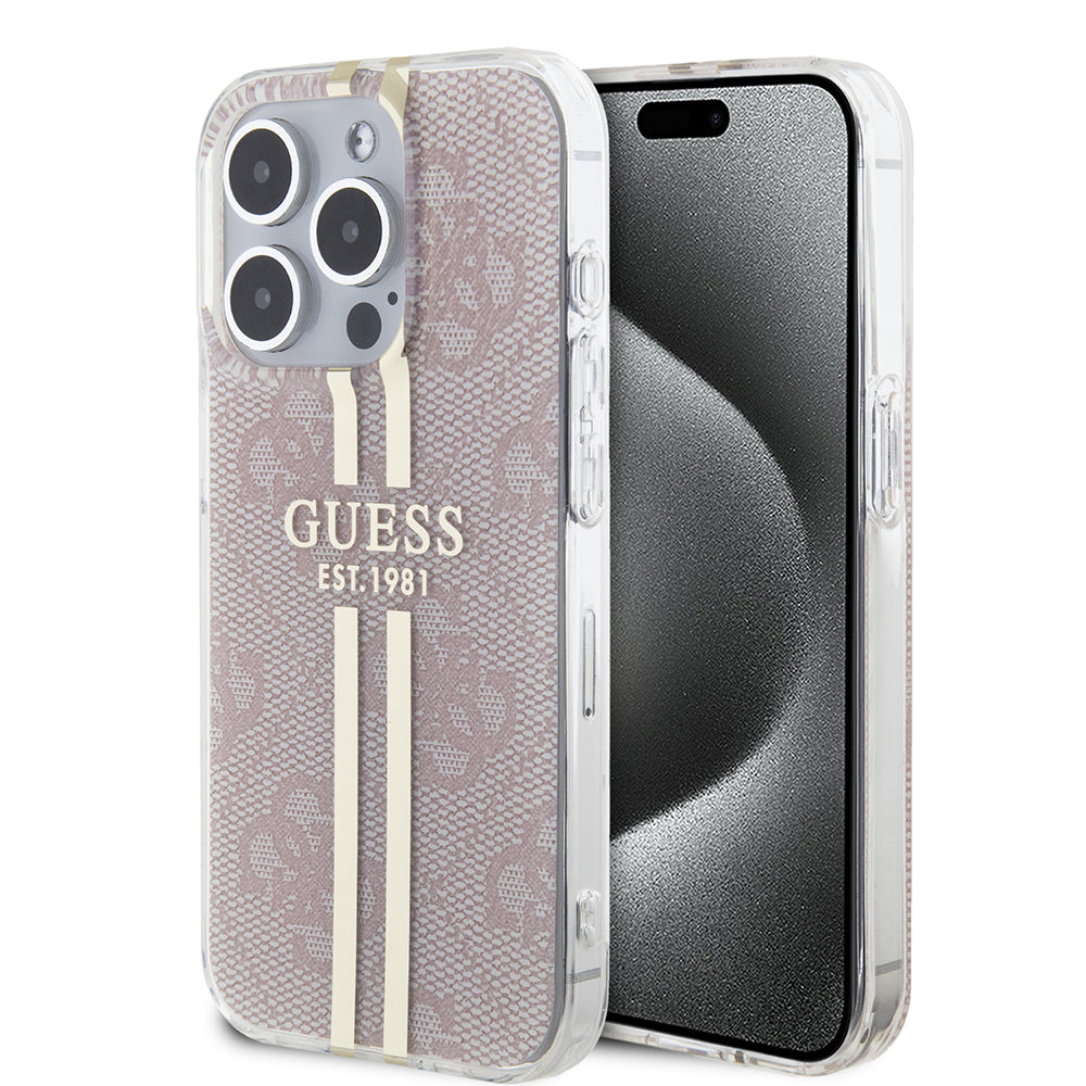 Capa para Apple iPhone 15 Pro, Guess, IML 4G Gold Stripe, Rosa