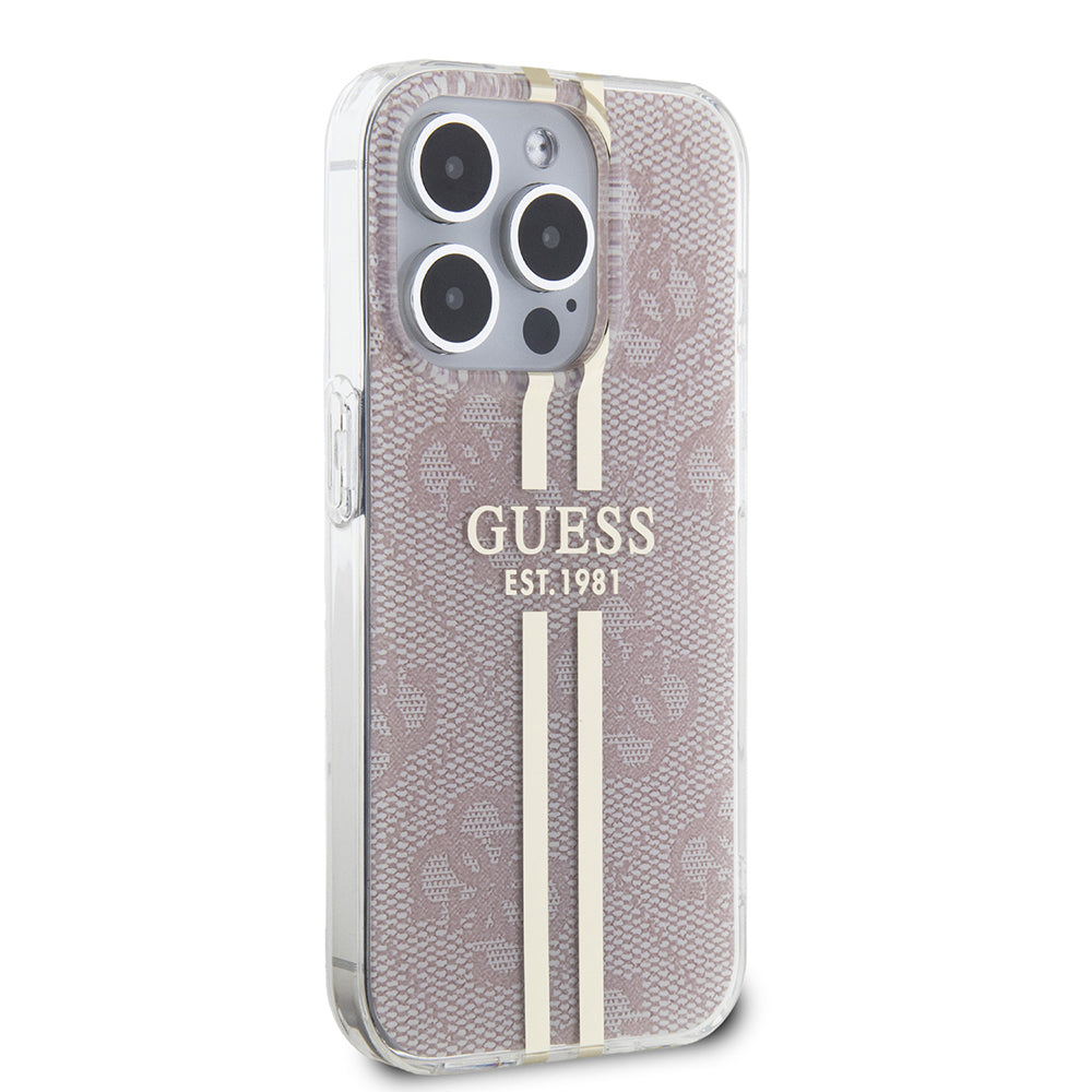 Capa para Apple iPhone 15 Pro, Guess, IML 4G Gold Stripe, Rosa