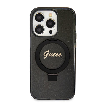 Capa MagSafe para Apple iPhone 15 Pro, Guess, IML Ring Stand Glitter, Preta