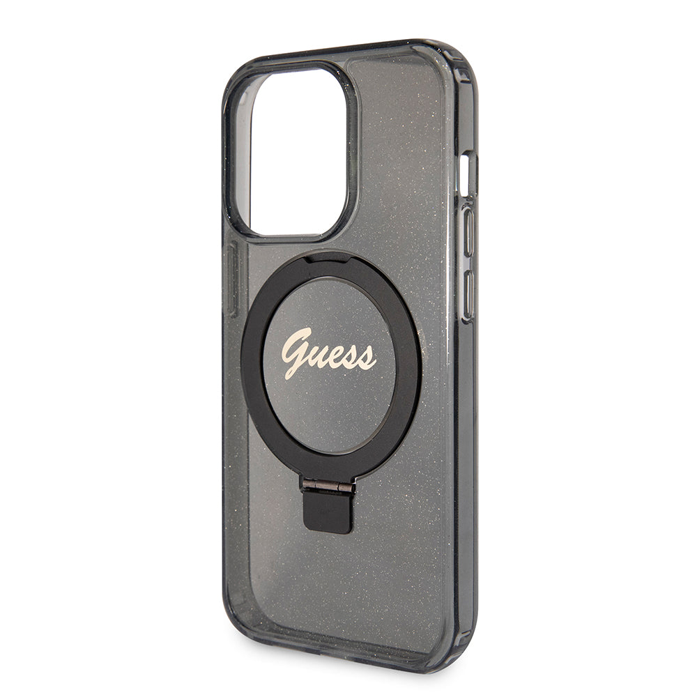 Capa MagSafe para Apple iPhone 15 Pro, Guess, IML Ring Stand Glitter, Preta