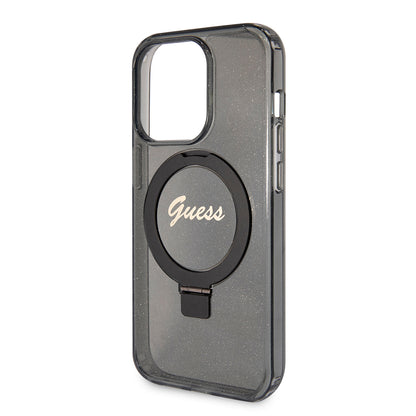 Capa MagSafe para Apple iPhone 15 Pro, Guess, IML Ring Stand Glitter, Preta