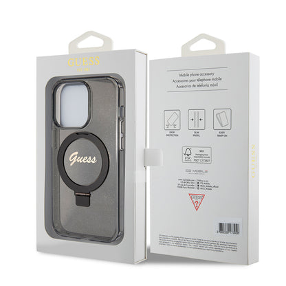 Capa MagSafe para Apple iPhone 15 Pro, Guess, IML Ring Stand Glitter, Preta