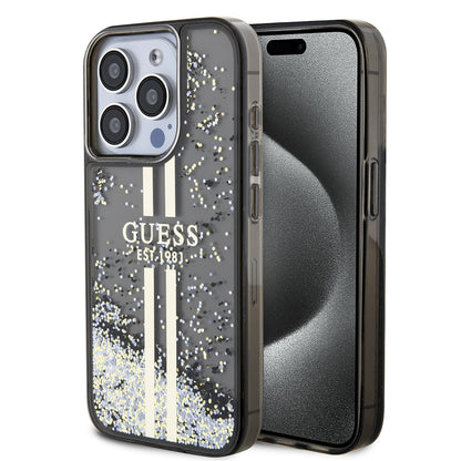 Capa para Apple iPhone 15 Pro, Guess, Liquid Glitter Gold Stripe, Preta