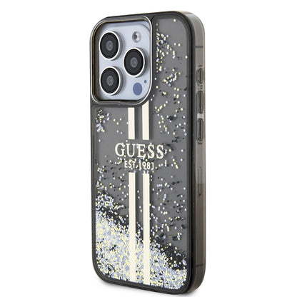 Capa para Apple iPhone 15 Pro, Guess, Liquid Glitter Gold Stripe, Preta