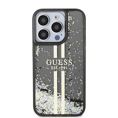 Capa para Apple iPhone 15 Pro, Guess, Liquid Glitter Gold Stripe, Preta