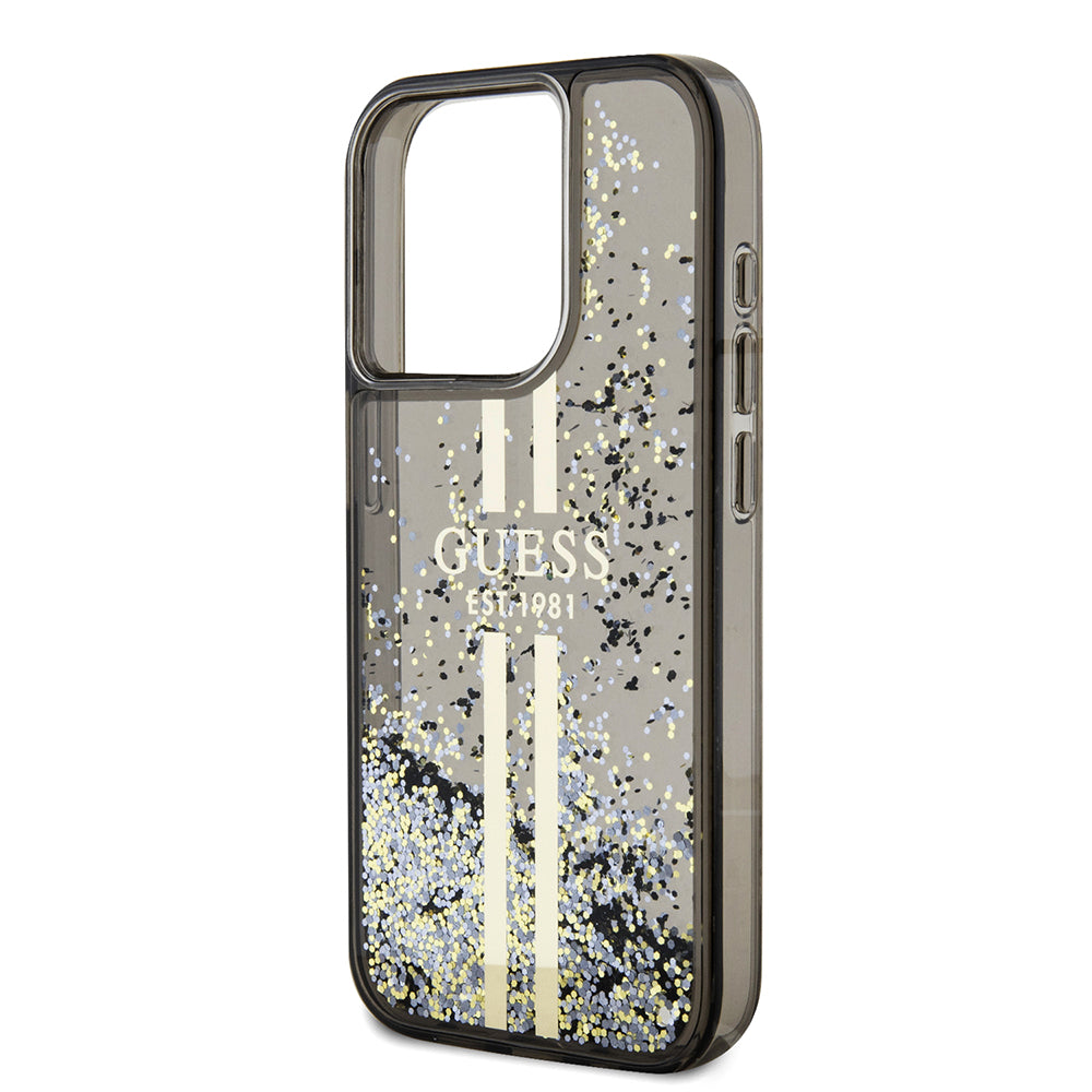 Capa para Apple iPhone 15 Pro, Guess, Liquid Glitter Gold Stripe, Preta