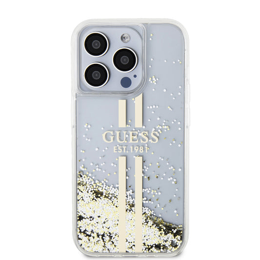 Capa para Apple iPhone 15 Pro, Guess, Liquid Glitter Gold Stripes, Transparente