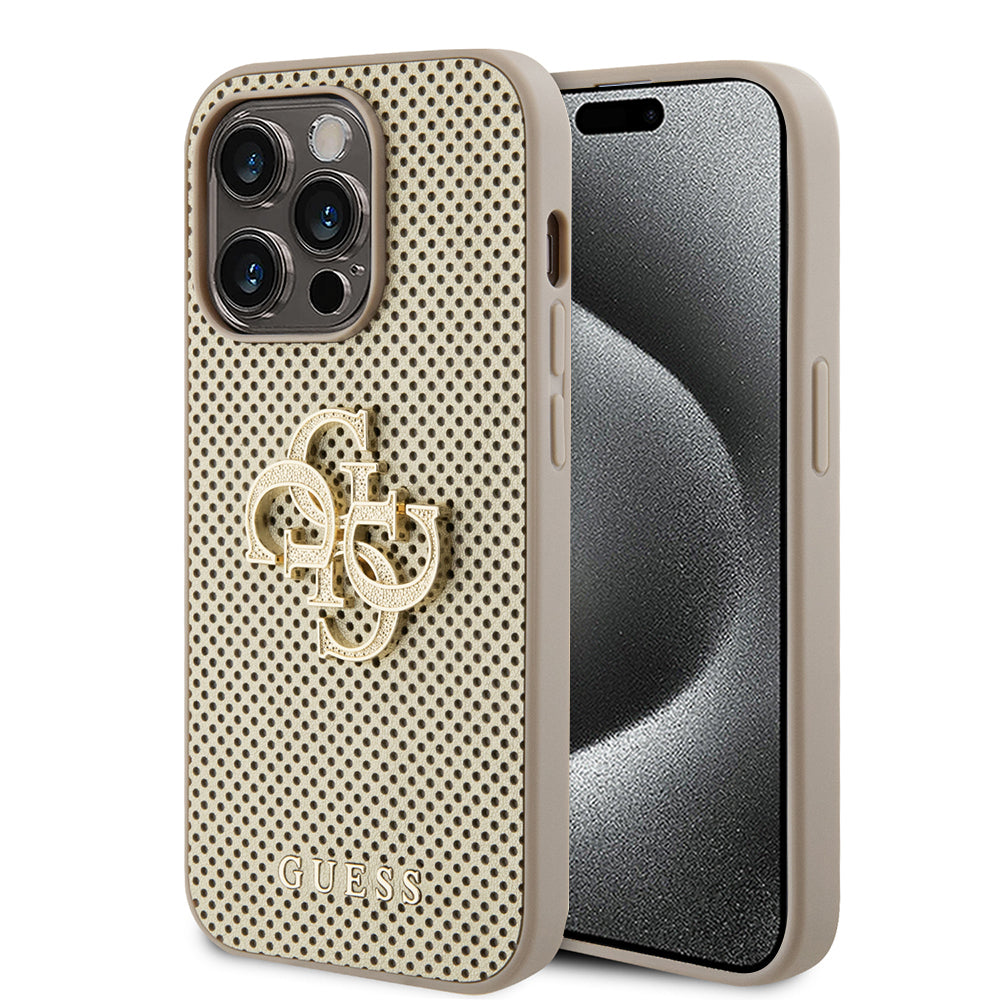 Capa para Apple iPhone 15 Pro, Guess, Perforated 4G, Dourada