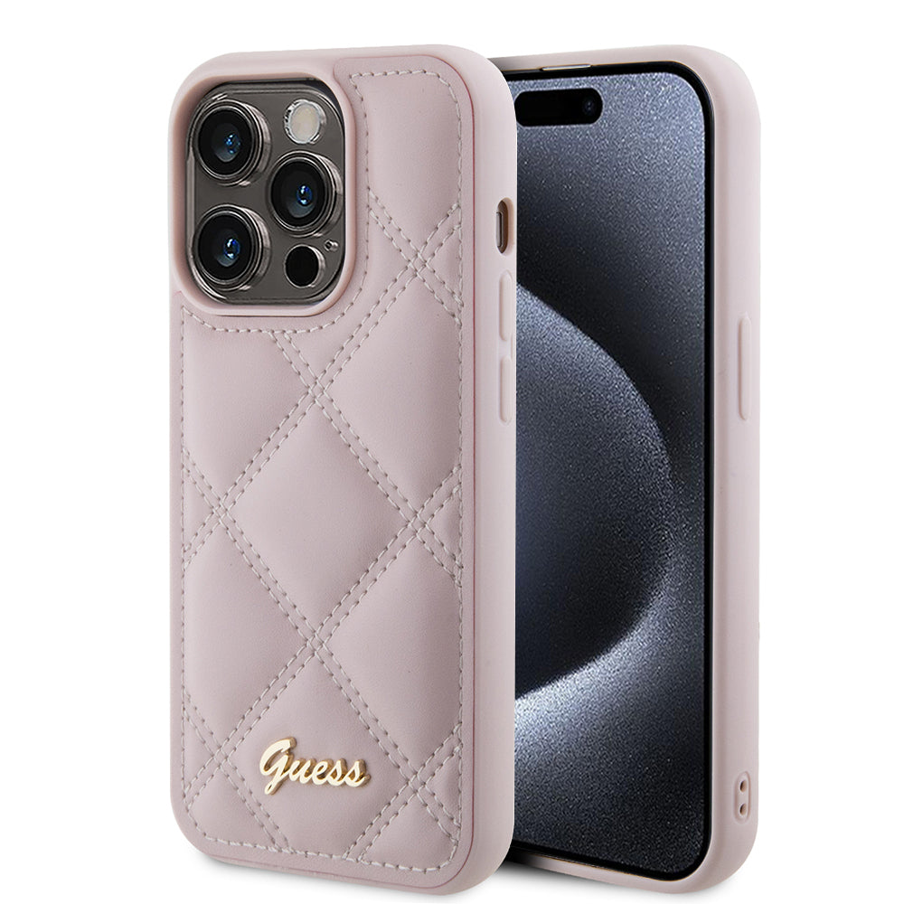 Capa para Apple iPhone 15 Pro, Guess, Quilted Metal Logo, Rosa