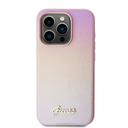 Case for Apple iPhone 15 Pro, Guess, Saffiano Iridescent Script, Pink