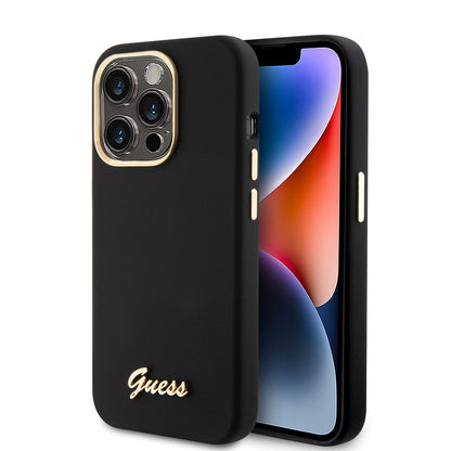 Capa para Apple iPhone 15 Pro, Guess, Script Metal Logo & Frame, Preta