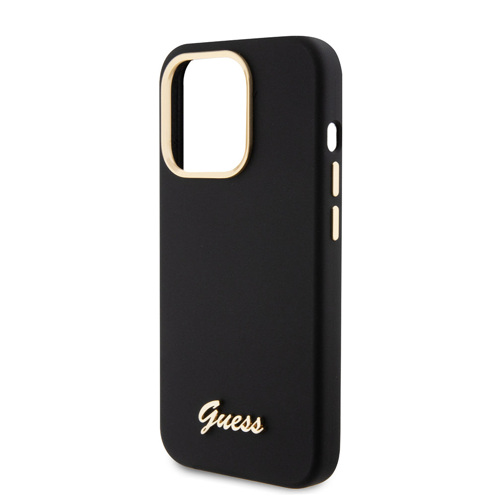 Capa para Apple iPhone 15 Pro, Guess, Script Metal Logo & Frame, Preta
