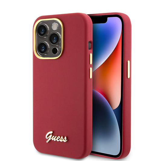 Capa para Apple iPhone 15 Pro, Guess, Script Metal Logo & Frame, Vermelha