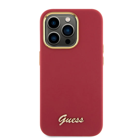 Capa para Apple iPhone 15 Pro, Guess, Script Metal Logo & Frame, Vermelha