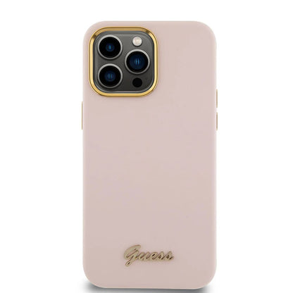 Capa para Apple iPhone 15 Pro, Guess, Script Metal Logo & Frame, Rosa Claro