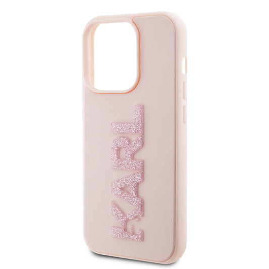 Capa para Apple iPhone 15 Pro, Karl Lagerfeld, Logo Karl em Borracha Glitter 3D, Rosa