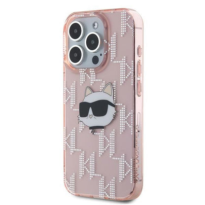 Case for Apple iPhone 15 Pro, Karl Lagerfeld, IML Luxury Monogram Choupette's Head, Pink