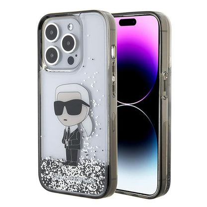 Capa para Apple iPhone 15 Pro, Karl Lagerfeld, Liquid Glitter Ikonik Karl, Transparente