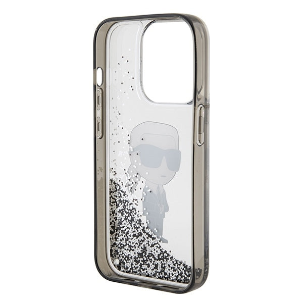 Capa para Apple iPhone 15 Pro, Karl Lagerfeld, Liquid Glitter Ikonik Karl, Transparente
