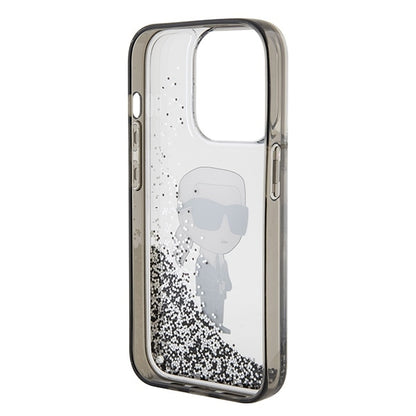 Capa para Apple iPhone 15 Pro, Karl Lagerfeld, Liquid Glitter Ikonik Karl, Transparente