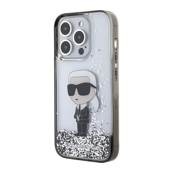 Capa para Apple iPhone 15 Pro, Karl Lagerfeld, Liquid Glitter Ikonik Karl, Transparente