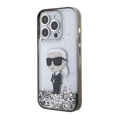 Capa para Apple iPhone 15 Pro, Karl Lagerfeld, Liquid Glitter Ikonik Karl, Transparente
