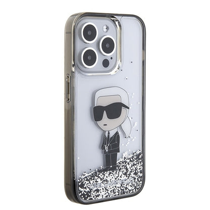 Capa para Apple iPhone 15 Pro, Karl Lagerfeld, Liquid Glitter Ikonik Karl, Transparente