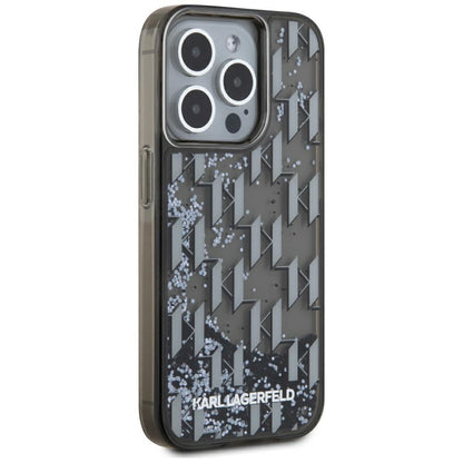 Capa para Apple iPhone 15 Pro, Karl Lagerfeld, Liquid Glitter Monogram, Preta.