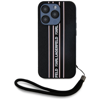 Capa para Apple iPhone 15 Pro, Karl Lagerfeld, Saffiano Athleisure Stripes com Alça, Rosa