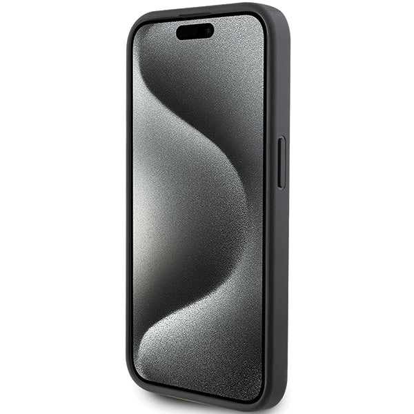 Case for Apple iPhone 15 Pro, Karl Lagerfeld, Saffiano Card Slot Metal Karl & Choupette, Black