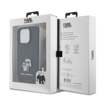 Capa para Apple iPhone 15 Pro, Karl Lagerfeld, Saffiano Crossbody Metal Pin Karl & Choupette, Preta.