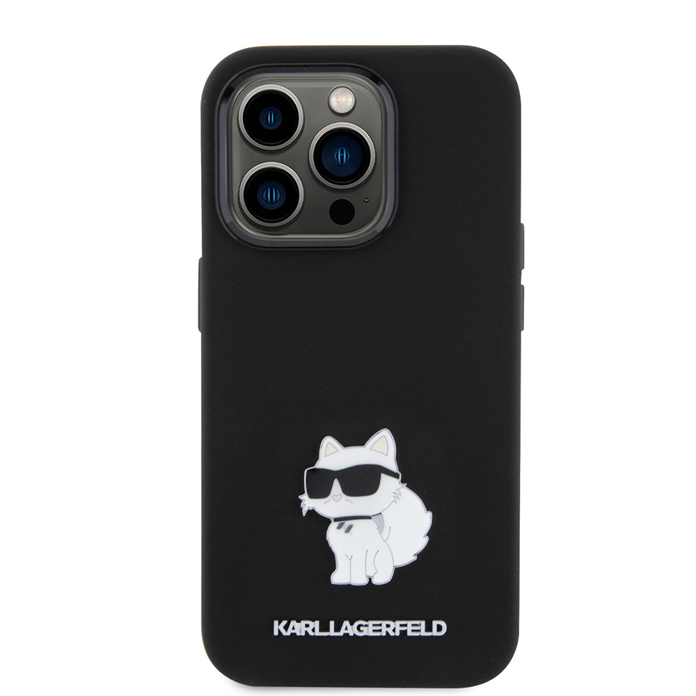 Capa para Apple iPhone 15 Pro, Karl Lagerfeld, Silicone Choupette Metal, Preta